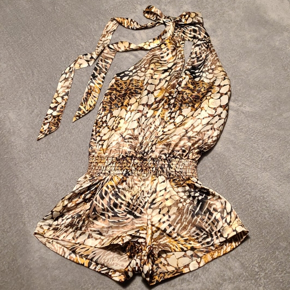 Arden B Pants - Arden B. Silky Animal Print Halter Romper